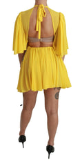 Dolce & Gabbana Yellow Pleated A-line Mini 100% Silk Dress -   -  Dolce & Gabbana.