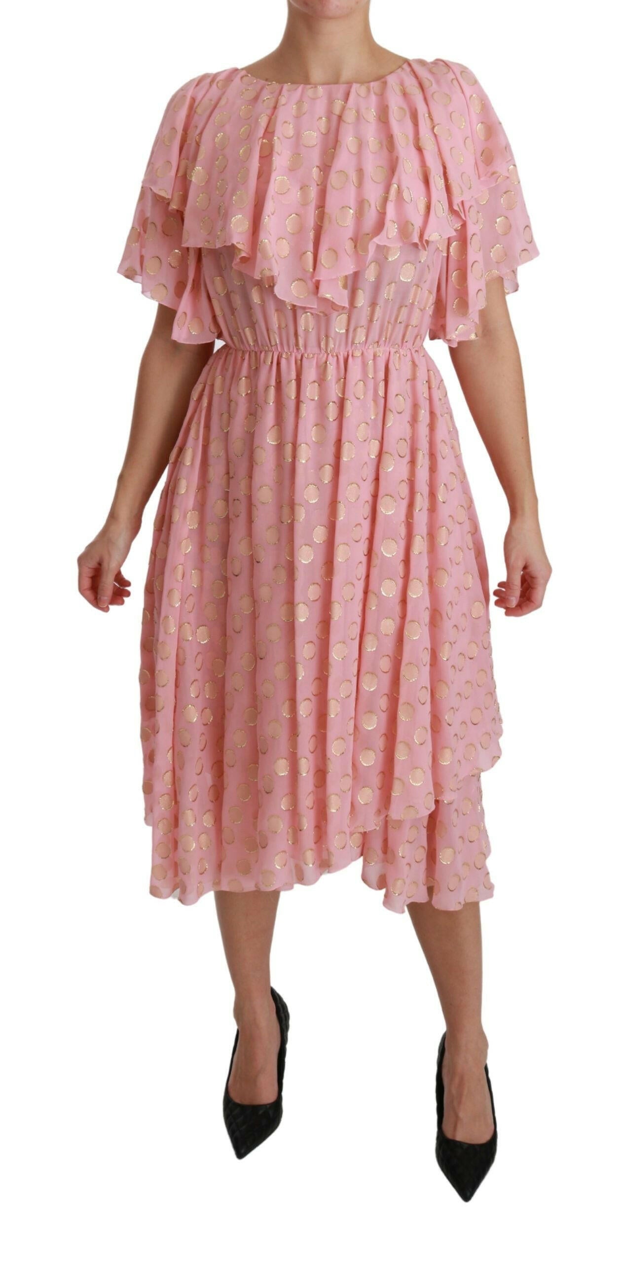 Dolce & Gabbana Silk Pink Polka Dots Pleated A-line Midi Dress -   -  Dolce & Gabbana.