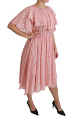 Dolce & Gabbana Silk Pink Polka Dots Pleated A-line Midi Dress -   -  Dolce & Gabbana.