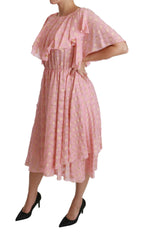 Dolce & Gabbana Silk Pink Polka Dots Pleated A-line Midi Dress -   -  Dolce & Gabbana.