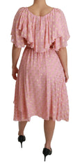 Dolce & Gabbana Silk Pink Polka Dots Pleated A-line Midi Dress -   -  Dolce & Gabbana.