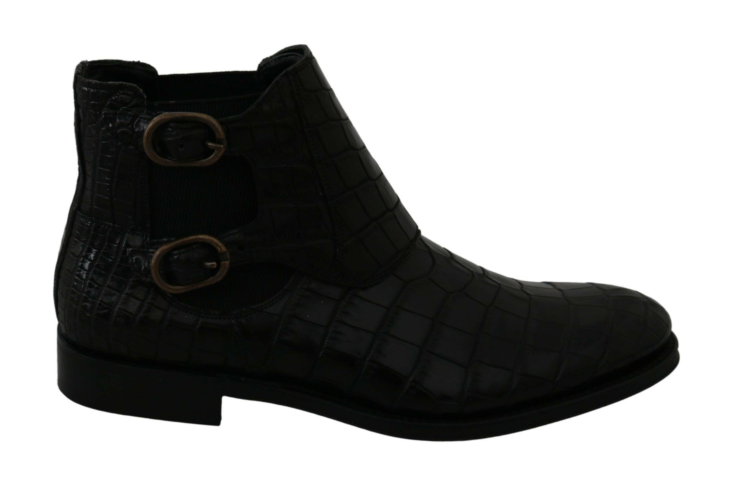 Dolce & Gabbana Black Crocodile Leather Derby Boots Shoes -   -  Dolce & Gabbana.