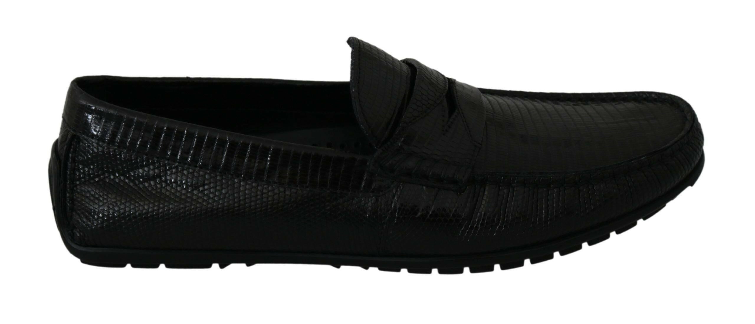 Dolce & Gabbana Black Lizard Leather Flat Loafers Shoes -   -  Dolce & Gabbana.