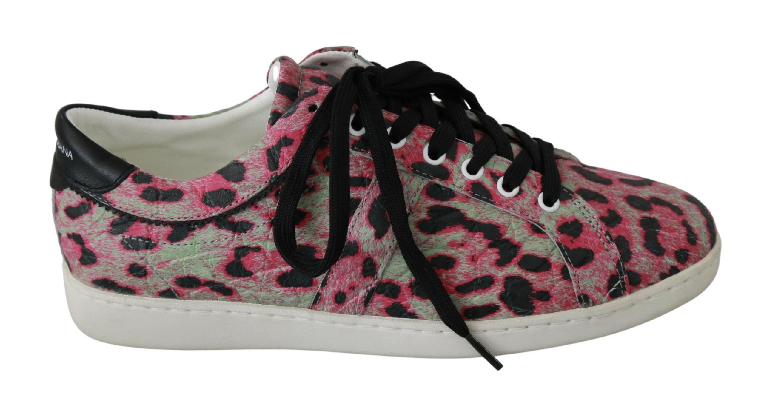 Dolce & Gabbana Pink Leopard Print Training Leather Flat Sneakers -   -  Dolce & Gabbana.