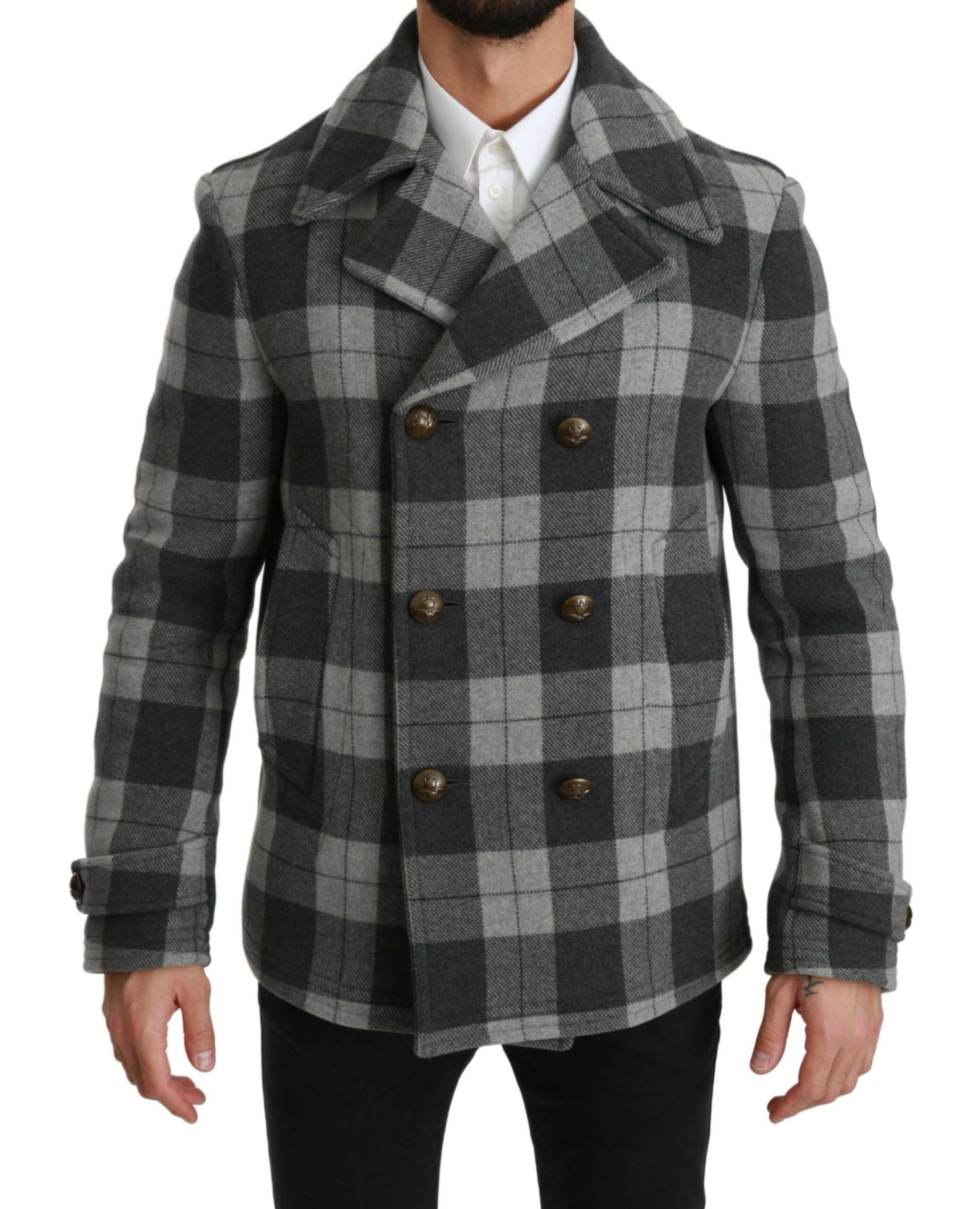 Dolce & Gabbana Gray Check Wool Cashmere Coat Jacket -   -  Dolce & Gabbana.