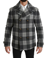 Dolce & Gabbana Gray Check Wool Cashmere Coat Jacket -   -  Dolce & Gabbana.