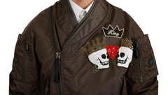 Dolce & Gabbana Brown Beaded Crown Skull Logo Jacket -   -  Dolce & Gabbana.