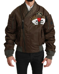 Dolce & Gabbana Brown Beaded Crown Skull Logo Jacket -   -  Dolce & Gabbana.