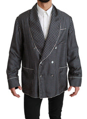 Dolce & Gabbana Navy Blue Patterned Double Breasted Coat Jacket -   -  Dolce & Gabbana.