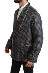 Dolce & Gabbana Navy Blue Patterned Double Breasted Coat Jacket -   -  Dolce & Gabbana.