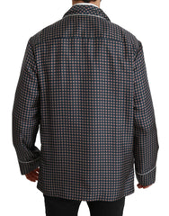 Dolce & Gabbana Navy Blue Patterned Double Breasted Coat Jacket -   -  Dolce & Gabbana.