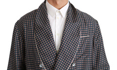 Dolce & Gabbana Navy Blue Patterned Double Breasted Coat Jacket -   -  Dolce & Gabbana.