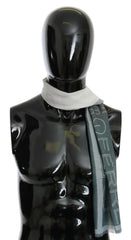 GF Ferre Gray Wool Viscose Foulard Patterned Branded Scarf - - GF Ferre.