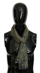 GF Ferre Green Wool Viscose Foulard Patterned Branded Scarf - - GF Ferre.