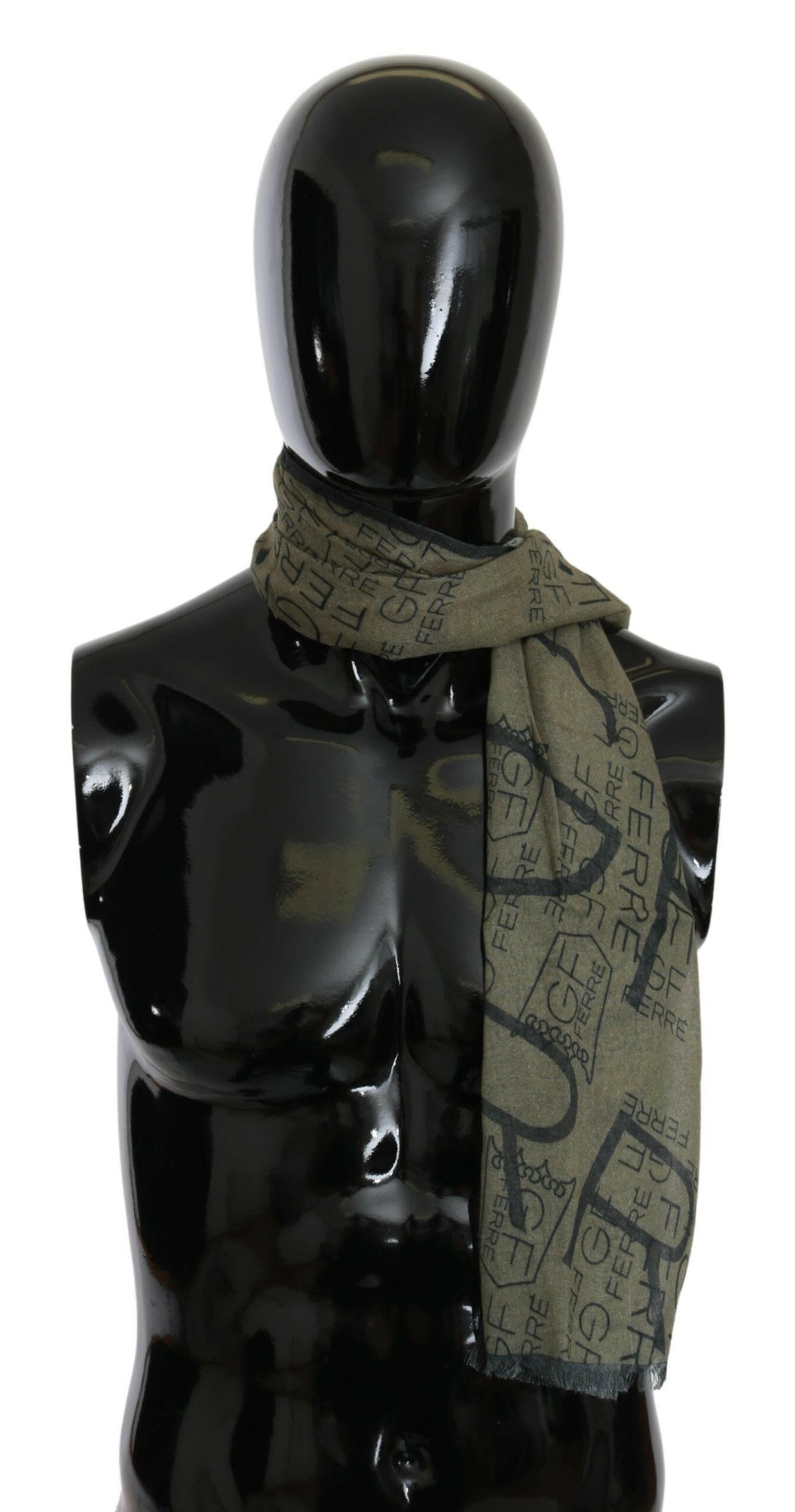 GF Ferre Green Wool Viscose Foulard Patterned Branded Scarf - - GF Ferre.