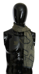 GF Ferre Green Wool Viscose Foulard Patterned Branded Scarf - - GF Ferre.