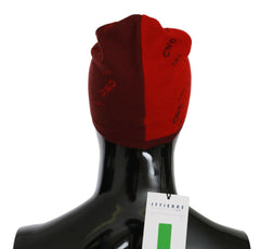 Costume National Red Wool Blend Branded Beanie Hat -   -  Costume National.