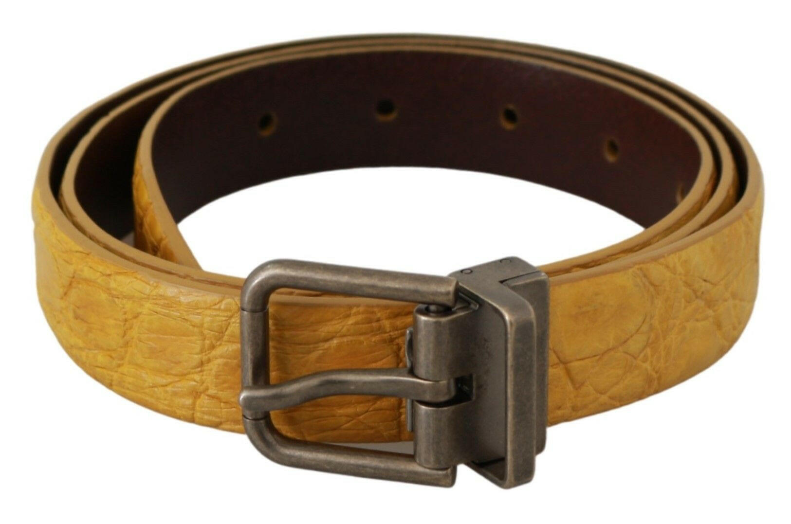 Dolce & Gabbana Yellow Exotic Skin Leather Grey Buckle Belt - - Dolce & Gabbana.