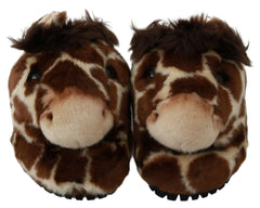 Dolce & Gabbana Brown Giraffe Slippers Flats Sandals Shoes - - Dolce & Gabbana.