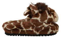Dolce & Gabbana Brown Giraffe Slippers Flats Sandals Shoes - - Dolce & Gabbana.