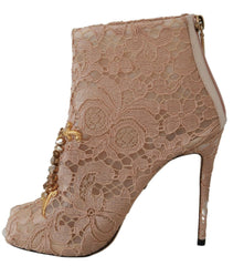 Dolce & Gabbana Pink Crystal Lace Booties Stilettos Shoes -   -  Dolce & Gabbana.