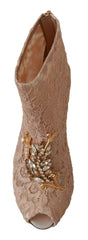 Dolce & Gabbana Pink Crystal Lace Booties Stilettos Shoes -   -  Dolce & Gabbana.