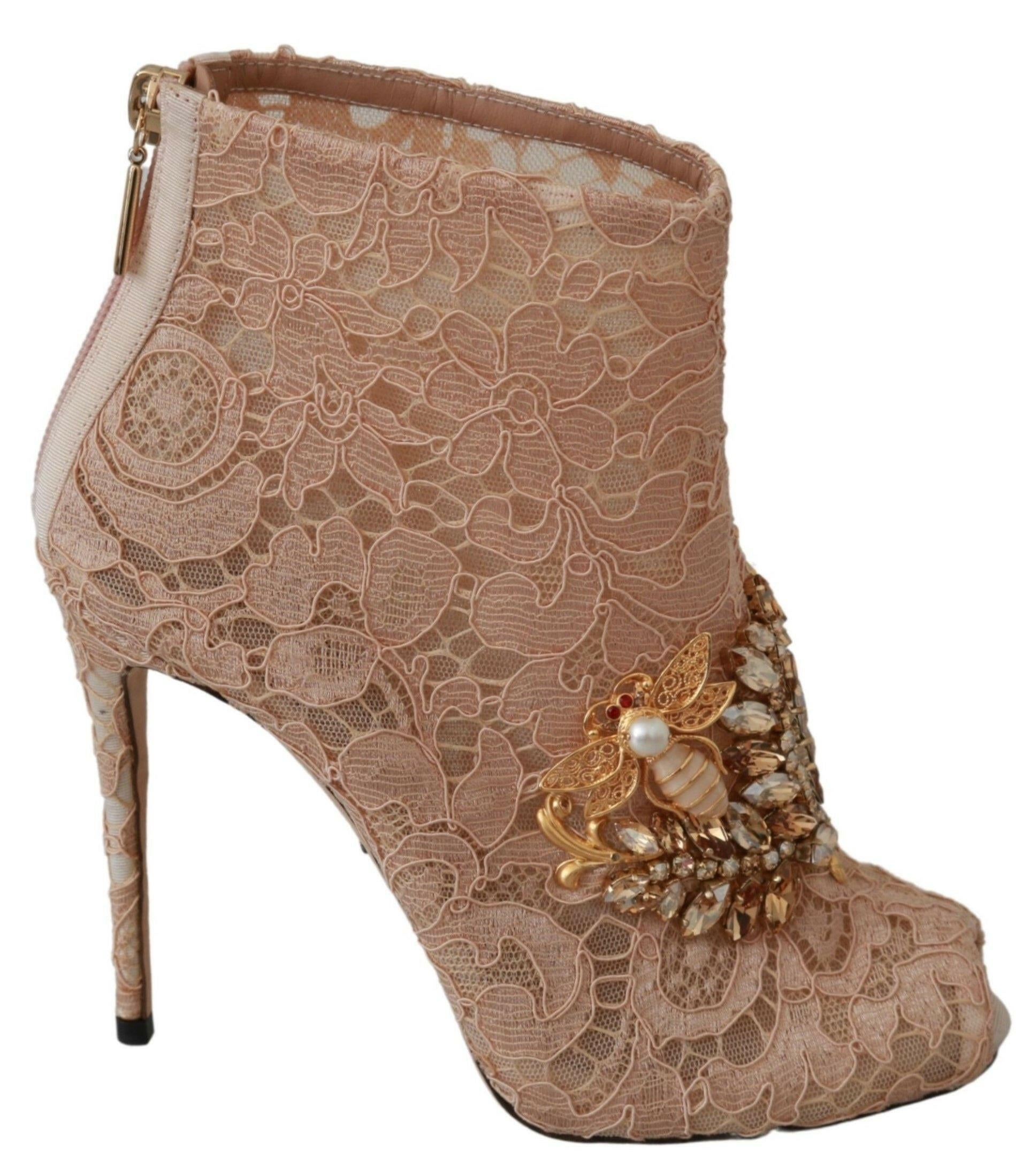 Dolce & Gabbana Pink Crystal Lace Booties Stilettos Shoes -   -  Dolce & Gabbana.