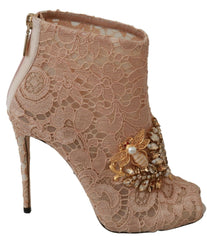 Dolce & Gabbana Pink Crystal Lace Booties Stilettos Shoes -   -  Dolce & Gabbana.