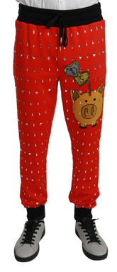 Dolce & Gabbana Red Piggy Bank Cotton Crystal Trousers Pants -   -  Dolce & Gabbana.