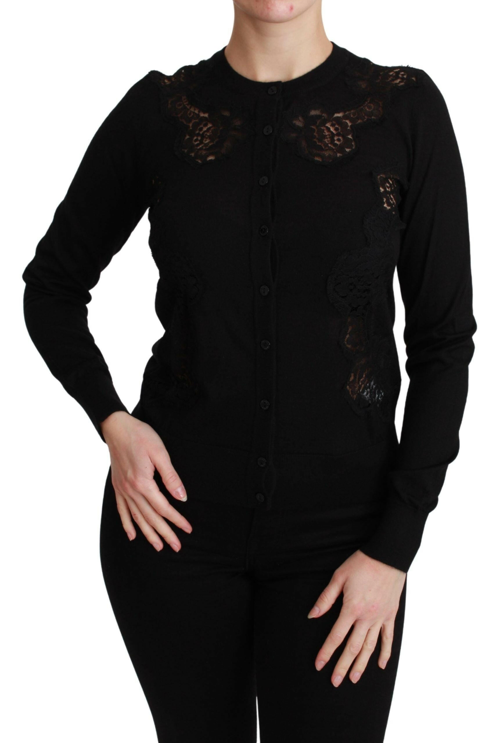 Dolce & Gabbana Black Cashmere Lace Cardigan Sweater -   -  Dolce & Gabbana.