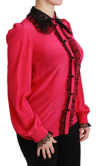 Dolce & Gabbana Pink Silk Black Sequin Lace Shirt Blouse -   -  Dolce & Gabbana.