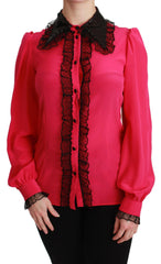 Dolce & Gabbana Pink Silk Black Sequin Lace Shirt Blouse -   -  Dolce & Gabbana.