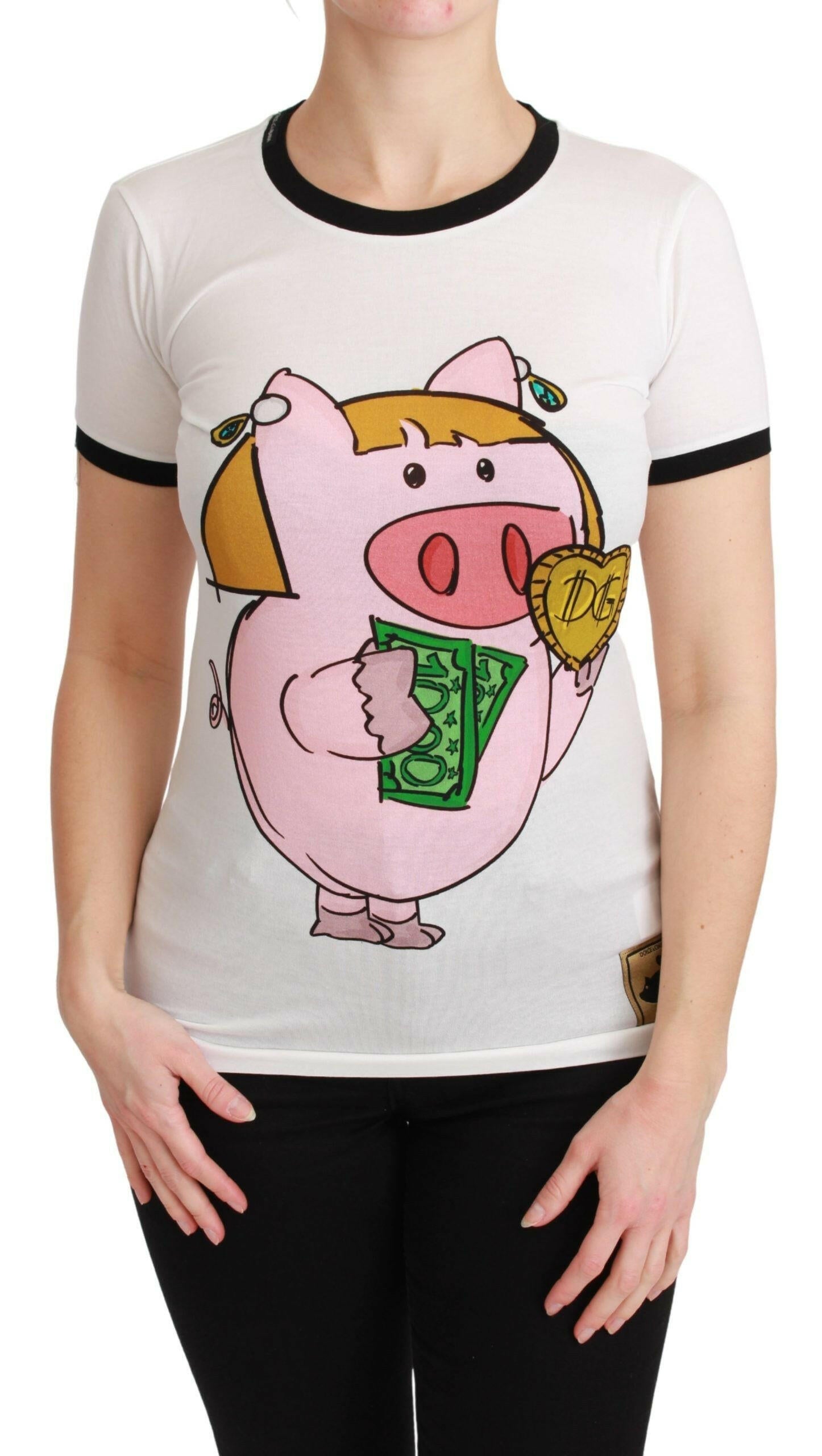 Dolce & Gabbana White YEAR OF THE PIG Top Cotton T-shirt -   -  Dolce & Gabbana.