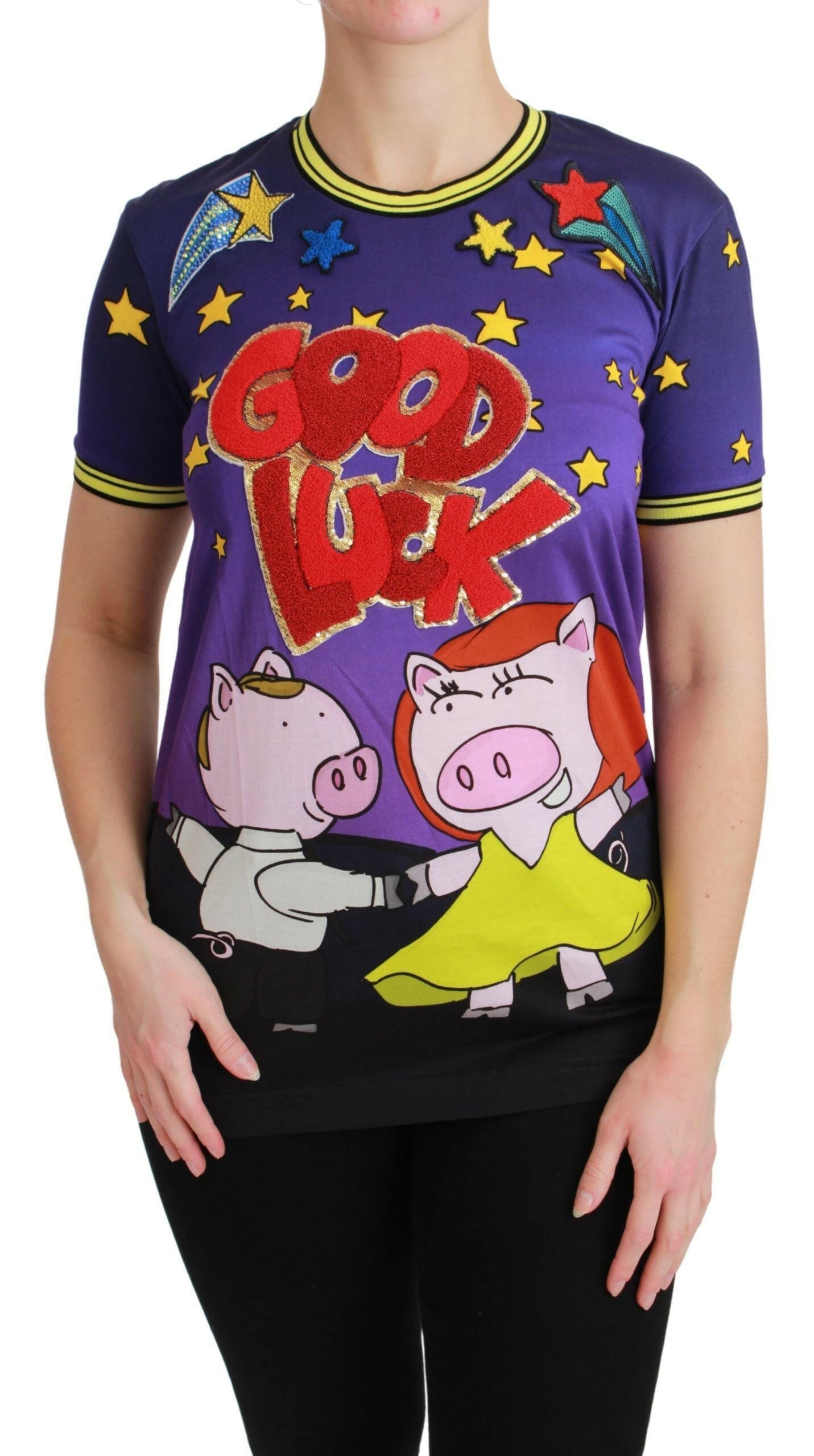 Dolce & Gabbana Purple YEAR OF THE PIG Top Cotton T-shirt -   -  Dolce & Gabbana.