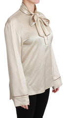 Dolce & Gabbana Beige Sleeve Top Queen Silk Satin Blouse -   -  Dolce & Gabbana.
