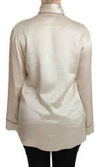 Dolce & Gabbana Beige Sleeve Top Queen Silk Satin Blouse -   -  Dolce & Gabbana.