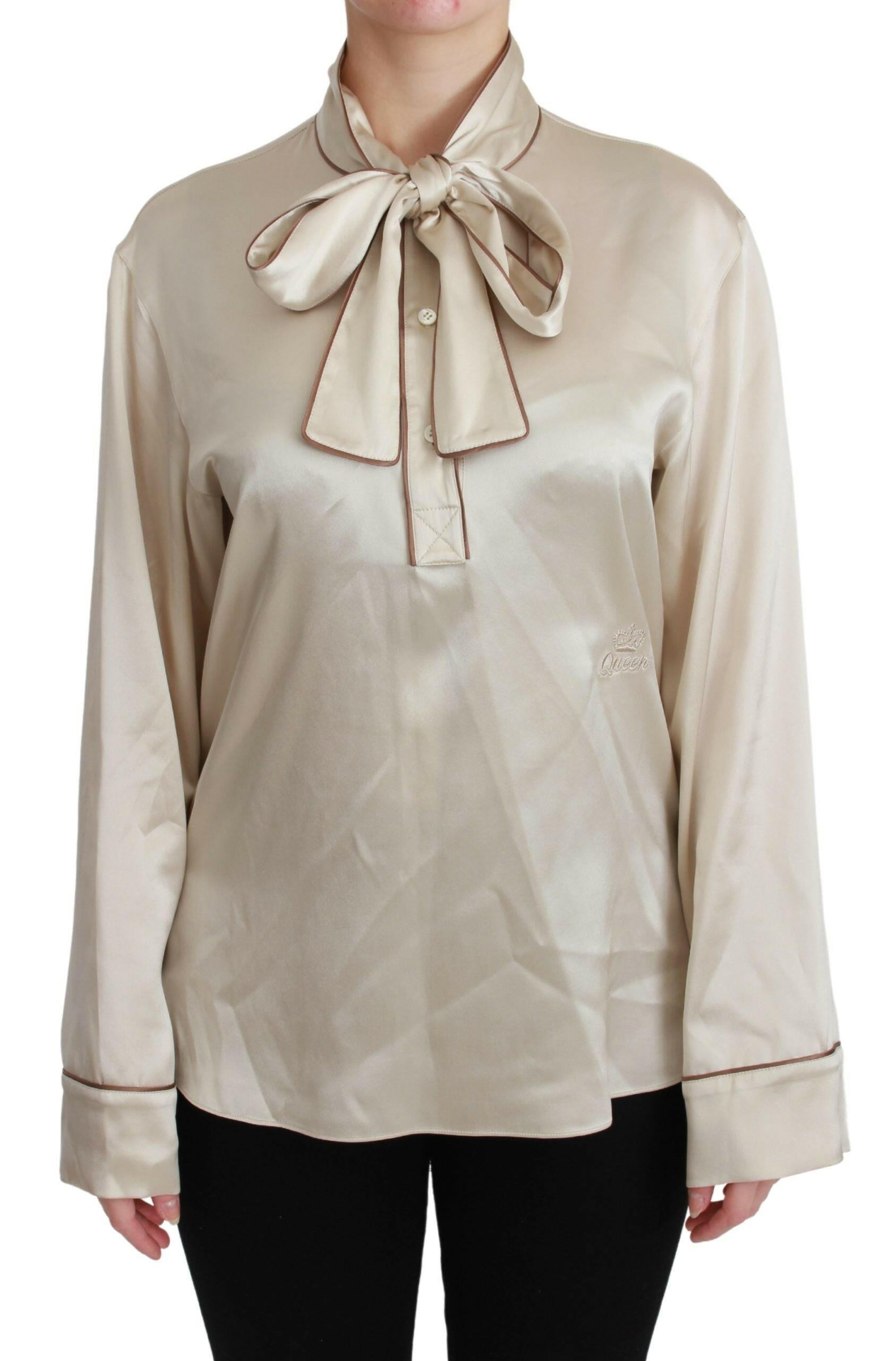 Dolce & Gabbana Beige Sleeve Top Queen Silk Satin Blouse -   -  Dolce & Gabbana.