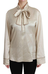 Dolce & Gabbana Beige Sleeve Top Queen Silk Satin Blouse -   -  Dolce & Gabbana.