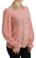 Dolce & Gabbana Pink Silk Gold Sequin Lace Blouse Shirt -   -  Dolce & Gabbana.