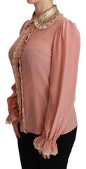 Dolce & Gabbana Pink Silk Gold Sequin Lace Blouse Shirt -   -  Dolce & Gabbana.