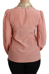 Dolce & Gabbana Pink Silk Gold Sequin Lace Blouse Shirt -   -  Dolce & Gabbana.