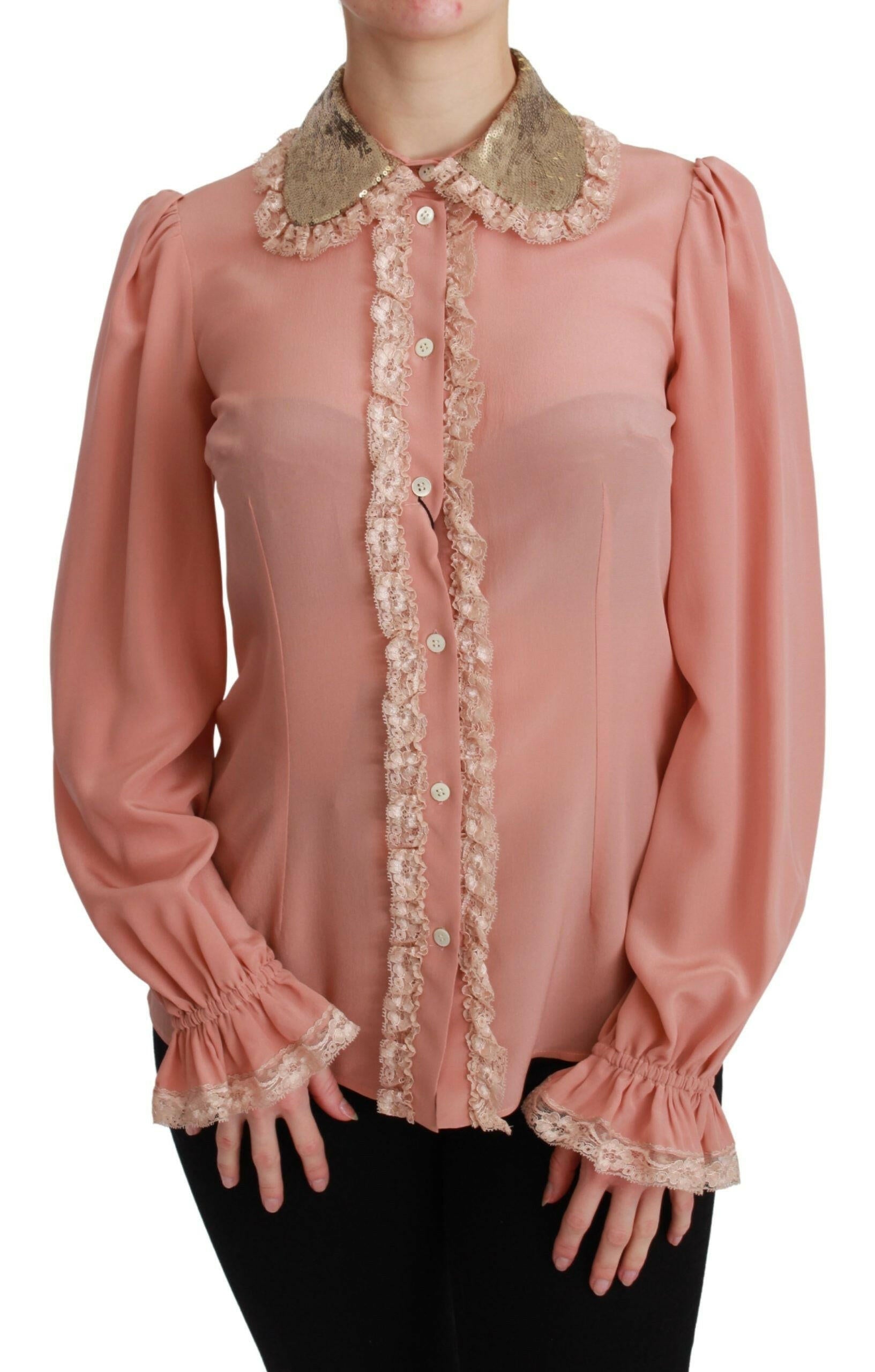 Dolce & Gabbana Pink Silk Gold Sequin Lace Blouse Shirt -   -  Dolce & Gabbana.