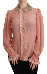 Dolce & Gabbana Pink Silk Gold Sequin Lace Blouse Shirt -   -  Dolce & Gabbana.