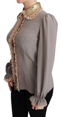 Dolce & Gabbana Gray Silk Gold Sequin Lace Blouse Shirt -   -  Dolce & Gabbana.