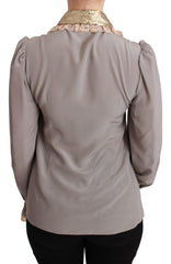 Dolce & Gabbana Gray Silk Gold Sequin Lace Blouse Shirt -   -  Dolce & Gabbana.