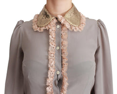 Dolce & Gabbana Gray Silk Gold Sequin Lace Blouse Shirt -   -  Dolce & Gabbana.