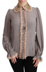 Dolce & Gabbana Gray Silk Gold Sequin Lace Blouse Shirt -   -  Dolce & Gabbana.