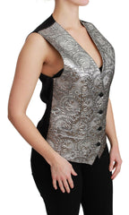 Dolce & Gabbana Silver Brocade Sleeveless Metallic Top - - Dolce & Gabbana.