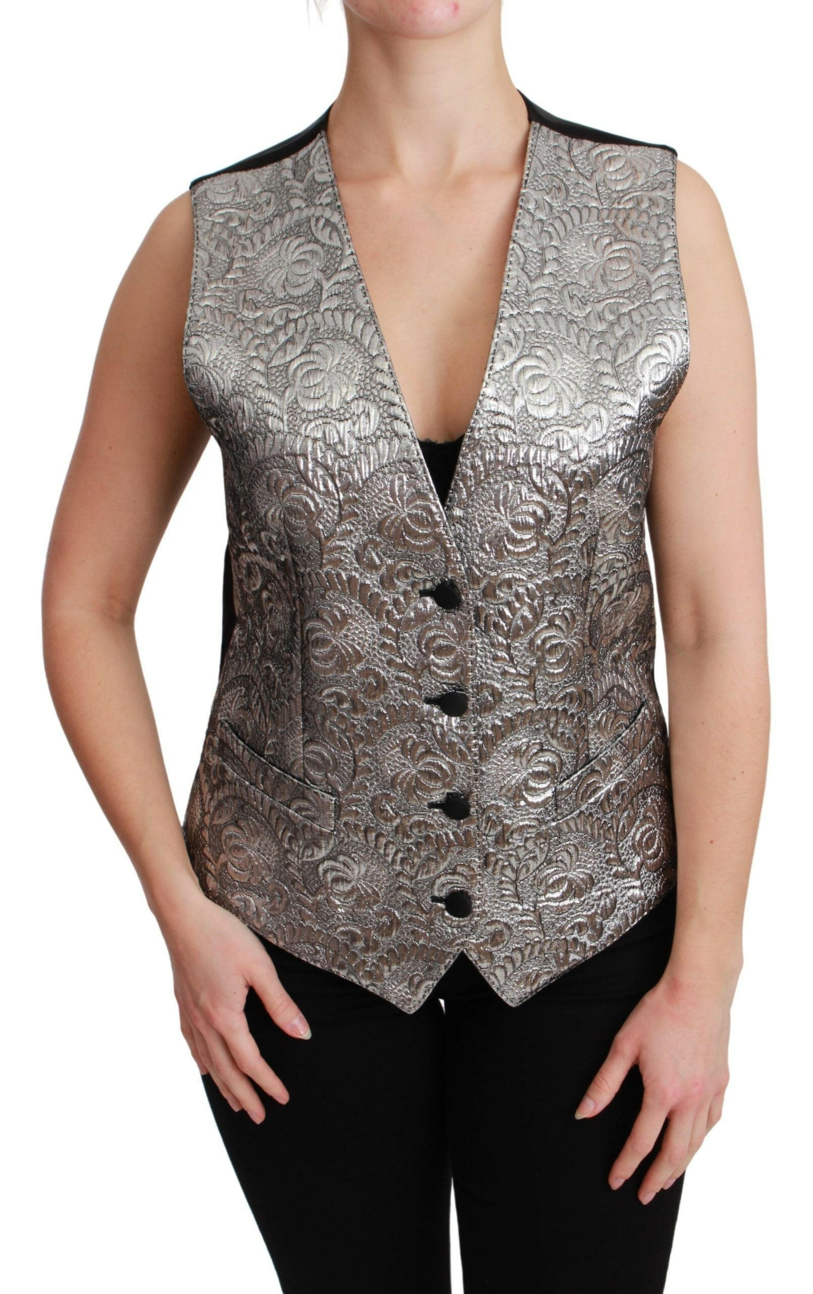 Dolce & Gabbana Silver Brocade Sleeveless Metallic Top - - Dolce & Gabbana.