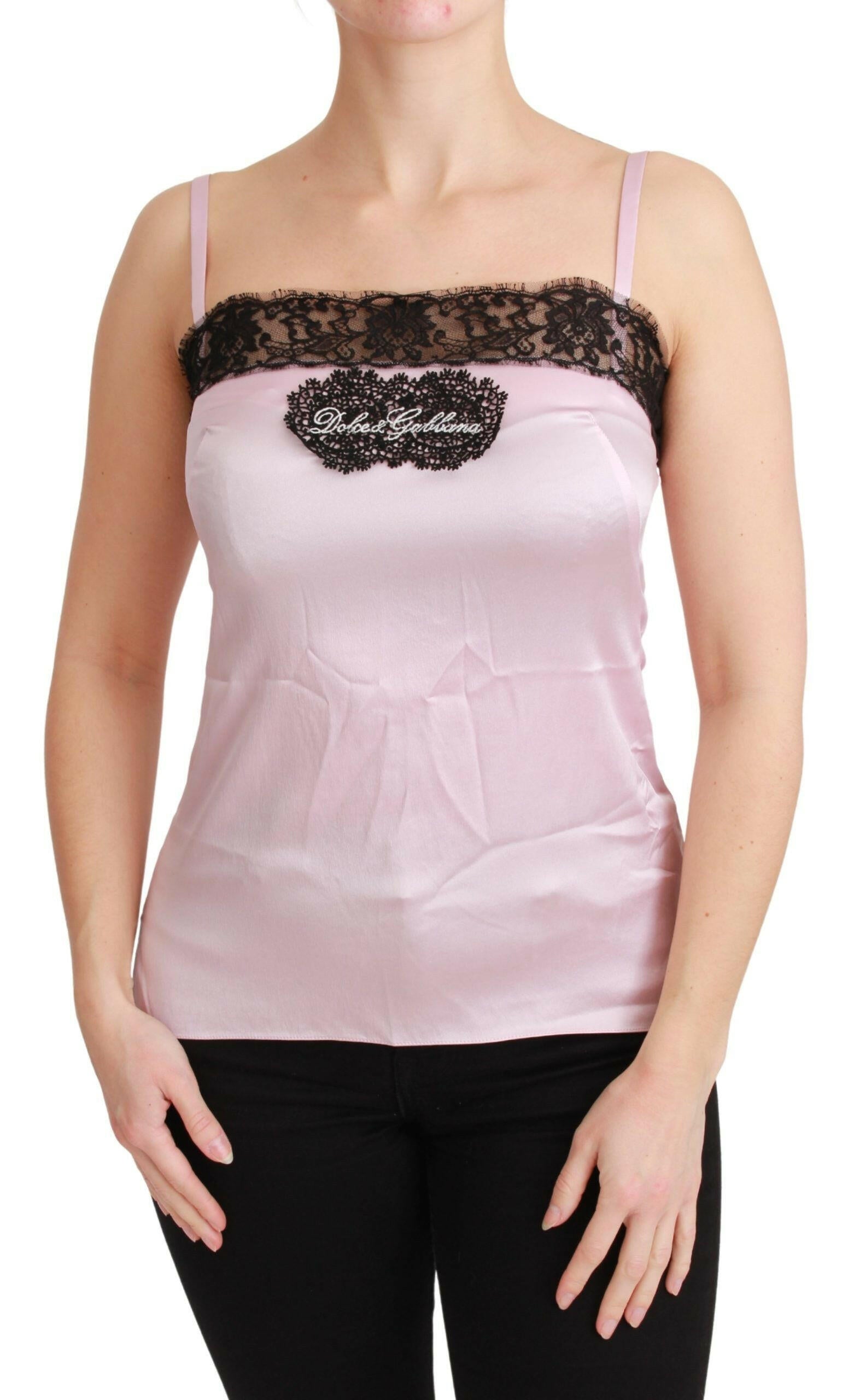 Dolce & Gabbana Silk Black Lace Top Pink Tank Blouse -   -  Dolce & Gabbana.